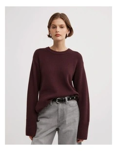 Longline Crew Neck Knit in Aubergine