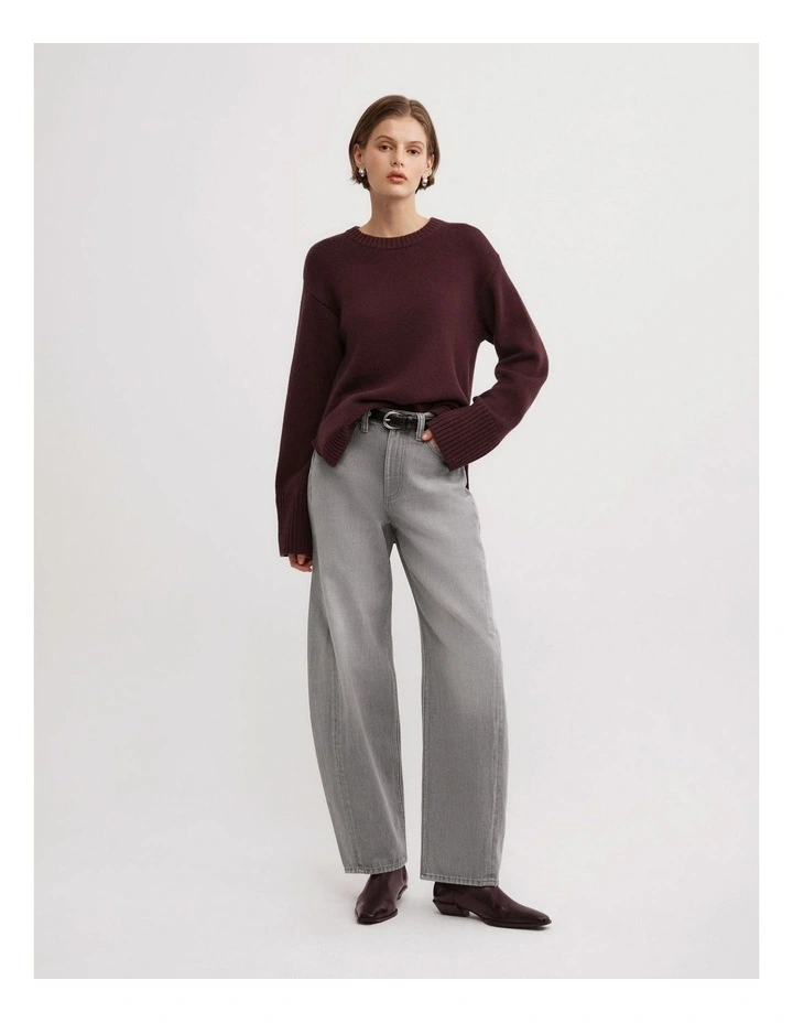 Longline Crew Neck Knit in Aubergine image 2