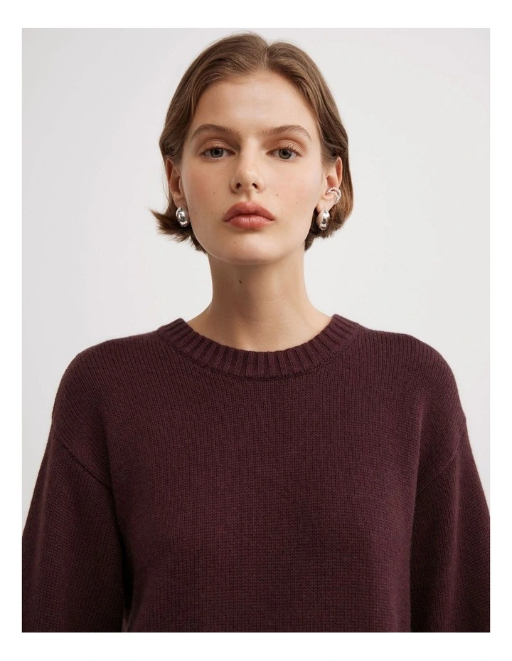 Longline Crew Neck Knit in Aubergine image 3