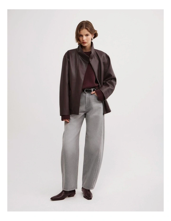 Longline Crew Neck Knit in Aubergine image 4