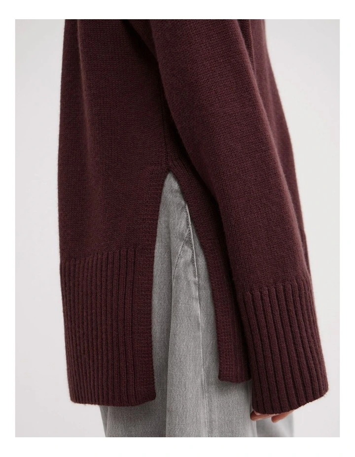 Longline Crew Neck Knit in Aubergine image 5
