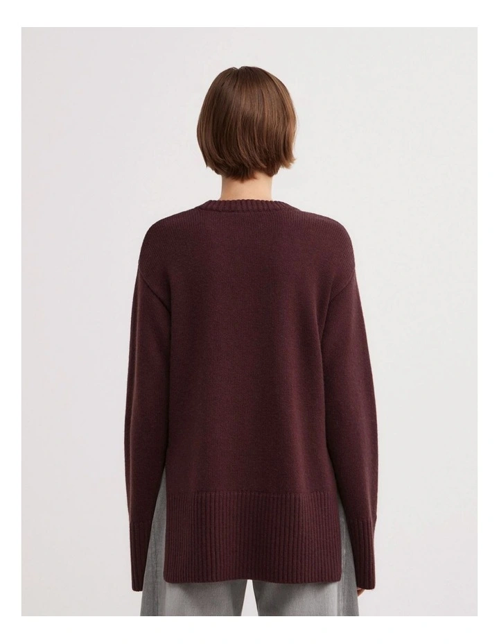 Longline Crew Neck Knit in Aubergine image 6
