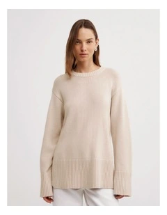 Longline Crew Neck Knit in Oat Marle
