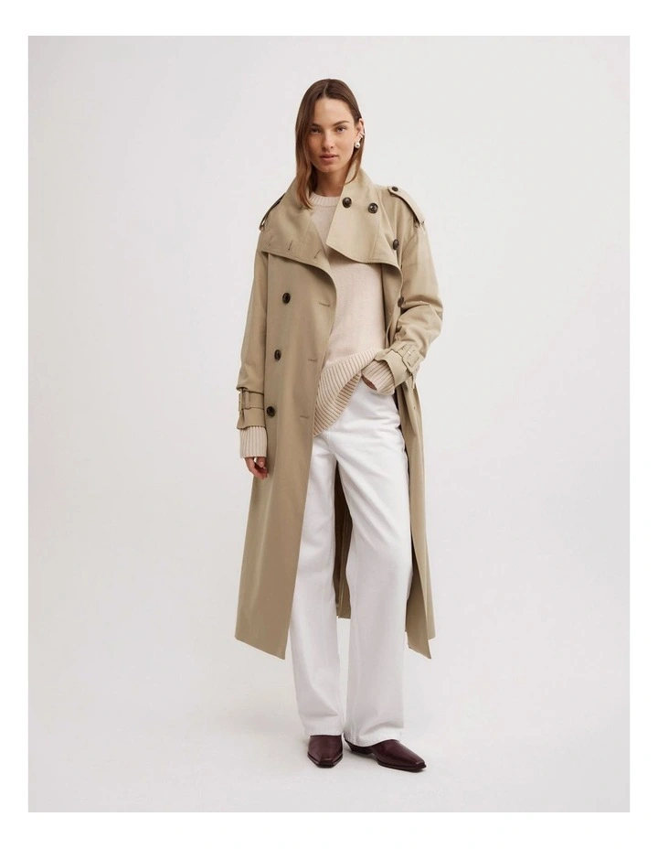 Longline Crew Neck Knit in Oat Marle image 2
