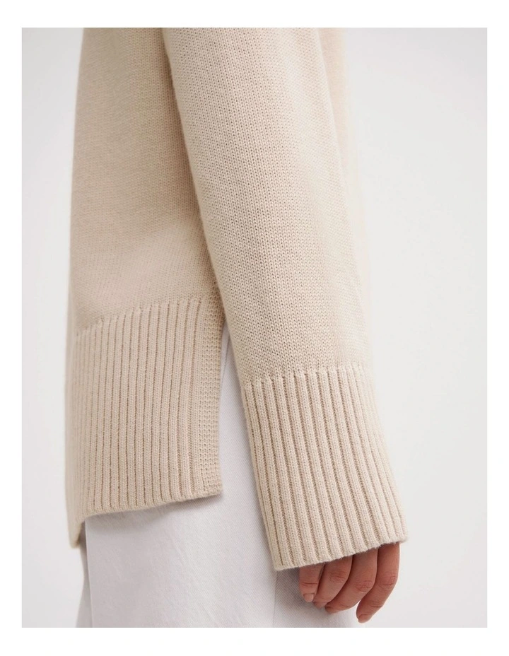 Longline Crew Neck Knit in Oat Marle image 4