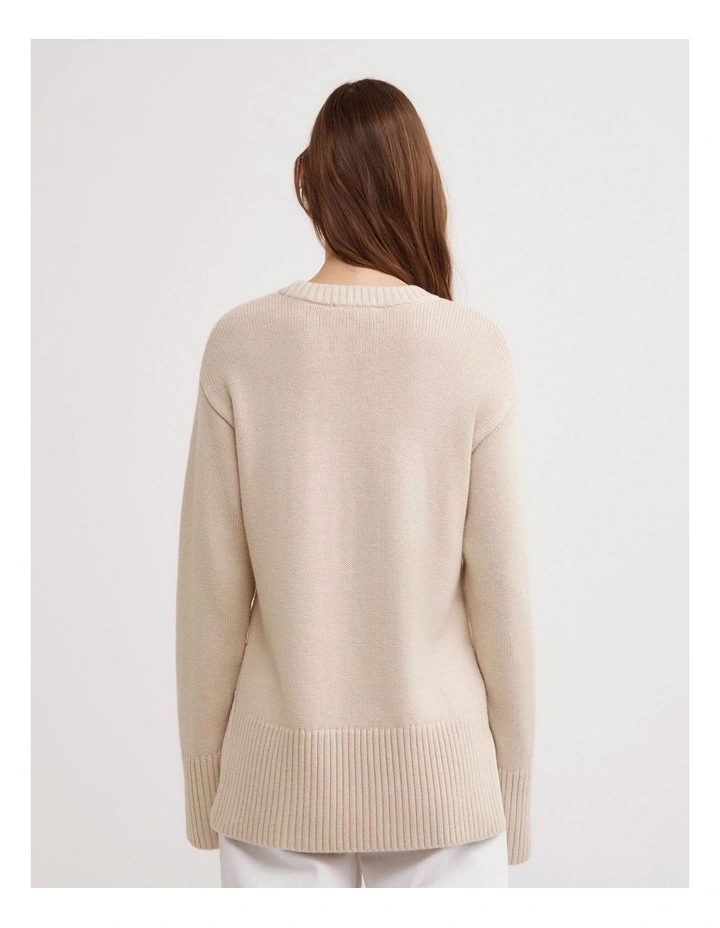 Longline Crew Neck Knit in Oat Marle image 5
