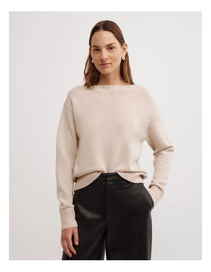 Boat Neck Knit in Oat Marle image 1