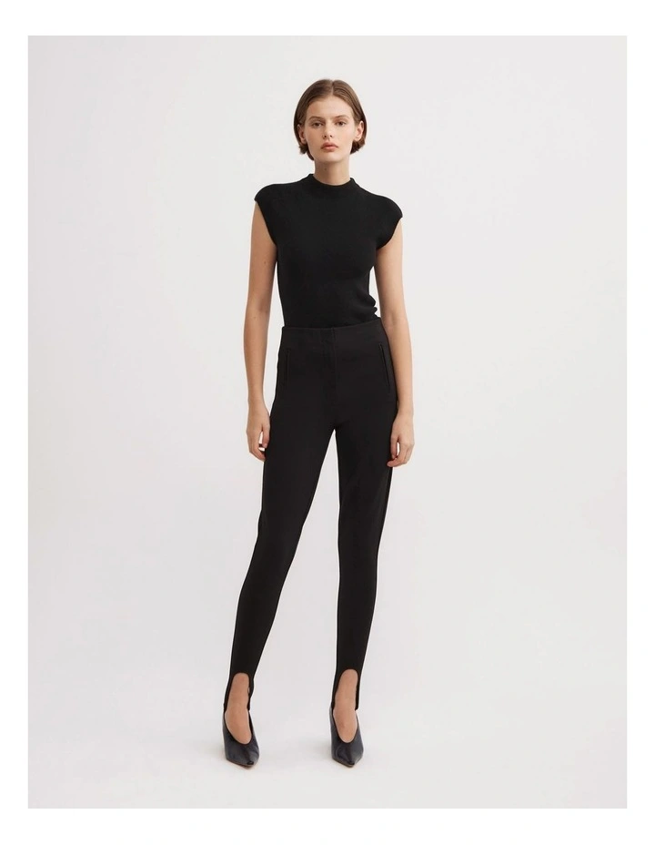 High Neck Knit T-shirt in Black image 2