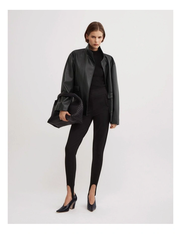 High Neck Knit T-shirt in Black image 3
