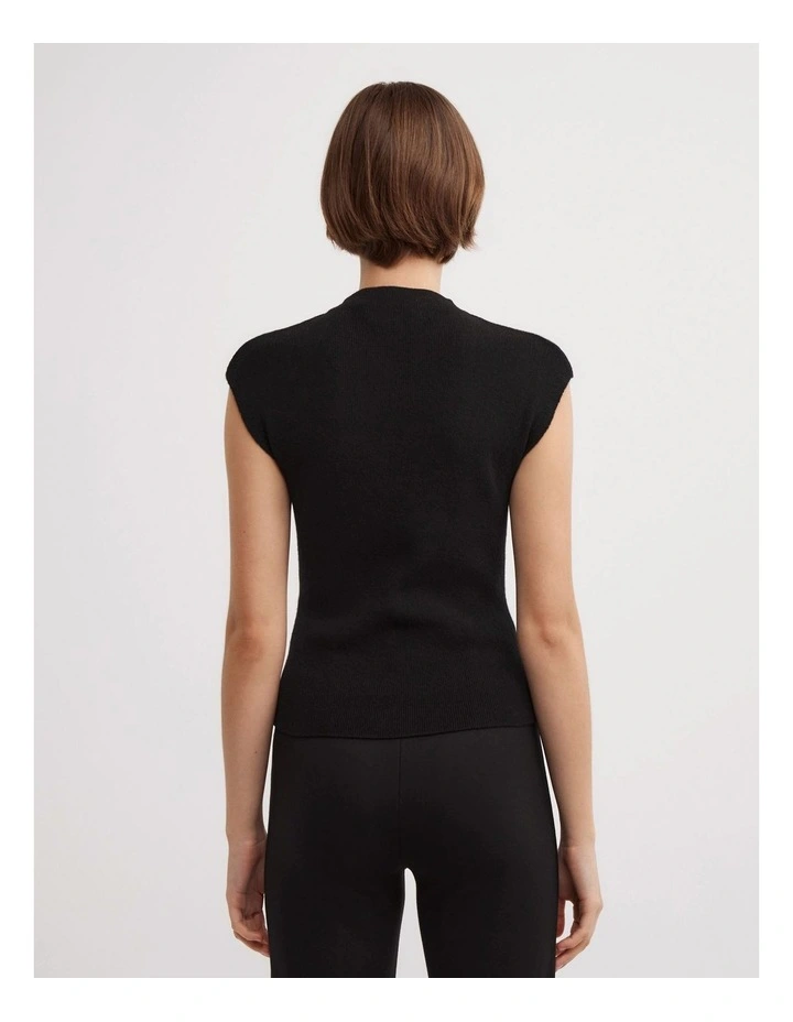 High Neck Knit T-shirt in Black image 5