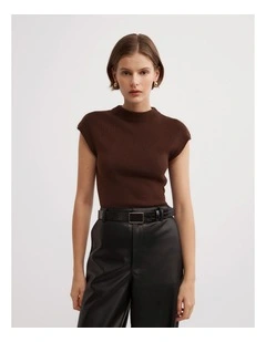High Neck Knit T-shirt in Espresso