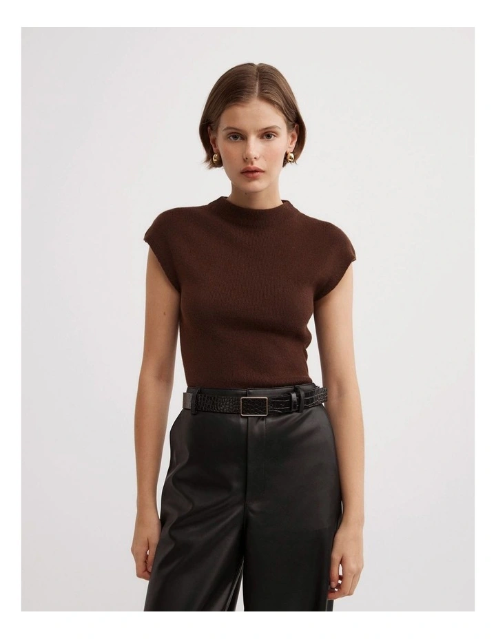 High Neck Knit T-shirt in Espresso image 1