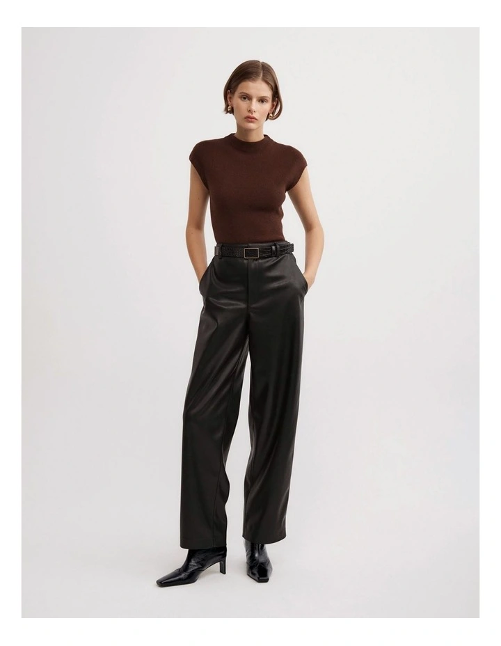High Neck Knit T-shirt in Espresso image 2