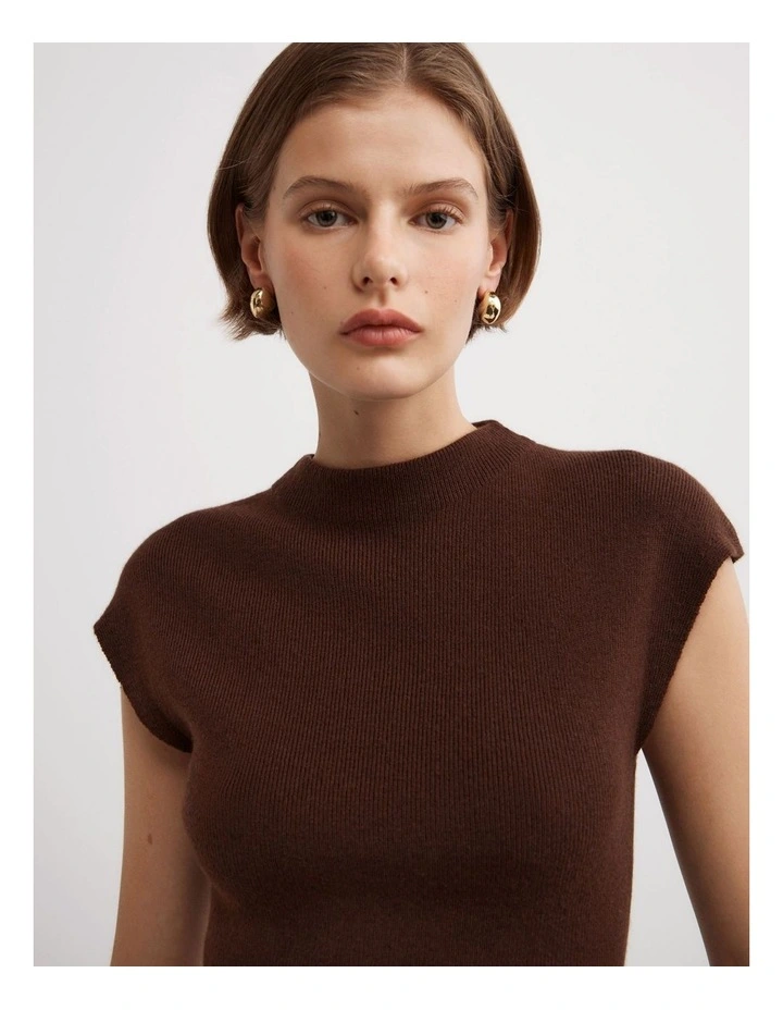 High Neck Knit T-shirt in Espresso image 4