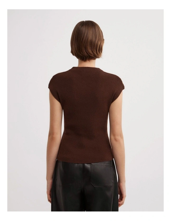 High Neck Knit T-shirt in Espresso image 5