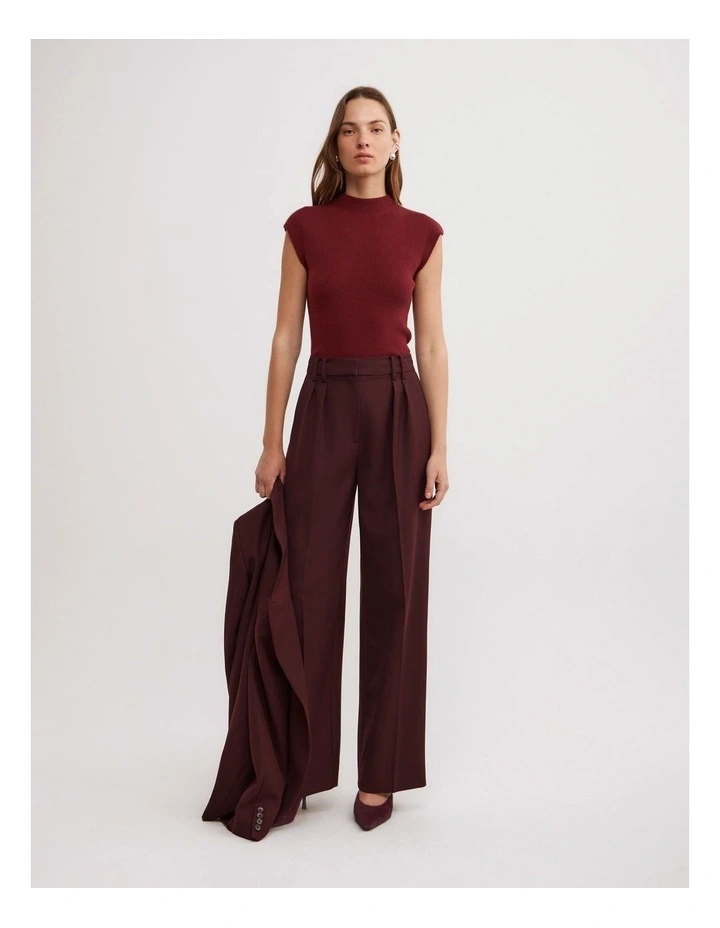 High Neck Knit T-shirt in Oxblood image 2