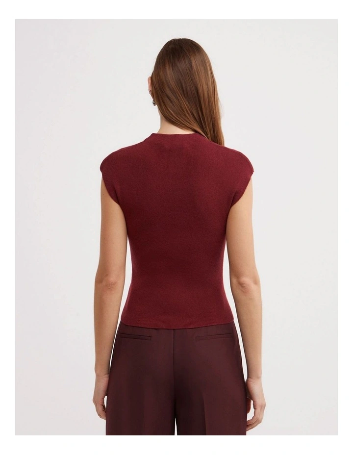 High Neck Knit T-shirt in Oxblood image 4