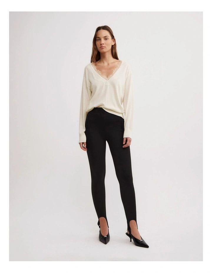Lace Detail V-neck Knit in Chalk image 2