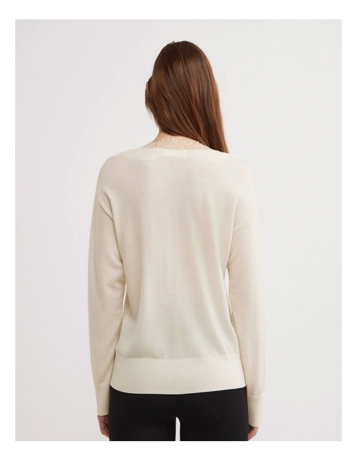 Lace Detail V-neck Knit in Chalk image 5