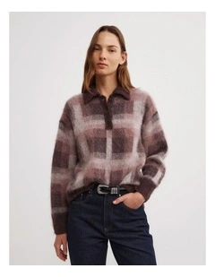 Check Polo Knit in Wine Check