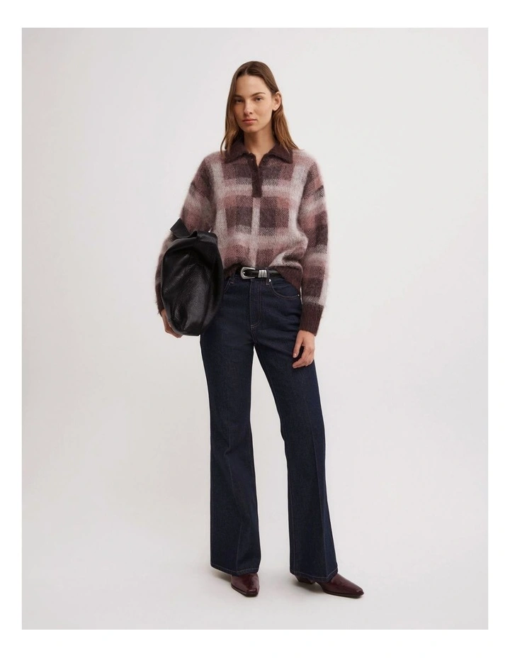 Check Polo Knit in Wine Check image 2