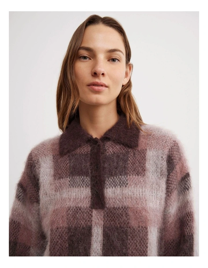Check Polo Knit in Wine Check image 3