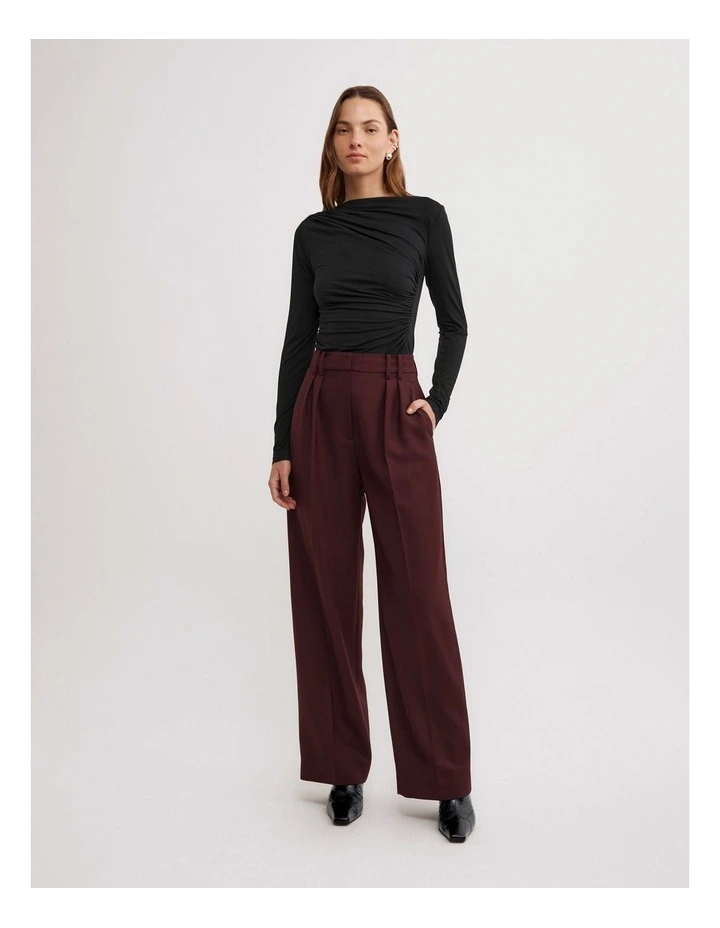Soft Pleat Trousers in Wine image 3