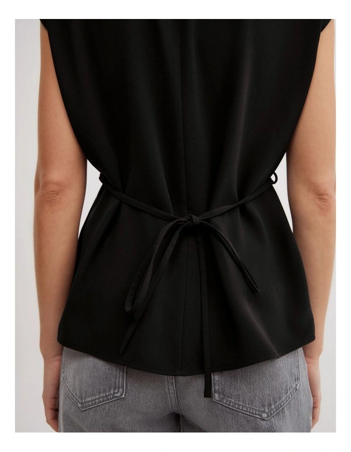 Cowl Tie Belt Top in Black image 4