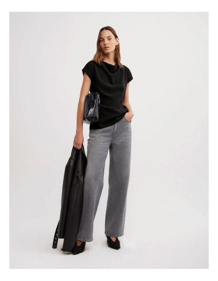 Cowl Tie Belt Top in Black image 5
