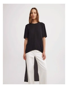 Hi Low Woven Top in Black