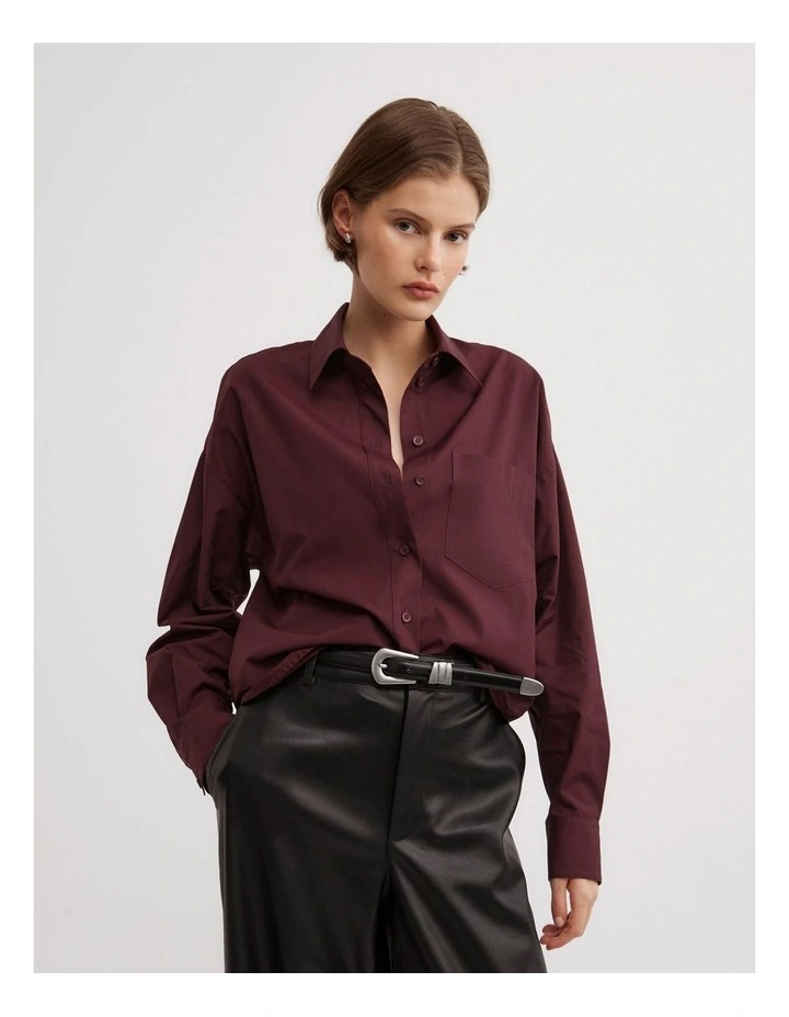 Sheer Insert Shirt in Wine image 1