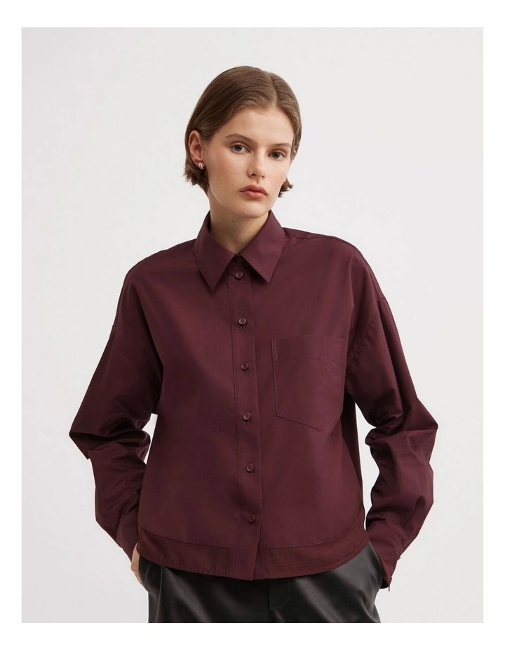 Sheer Insert Shirt in Wine image 3