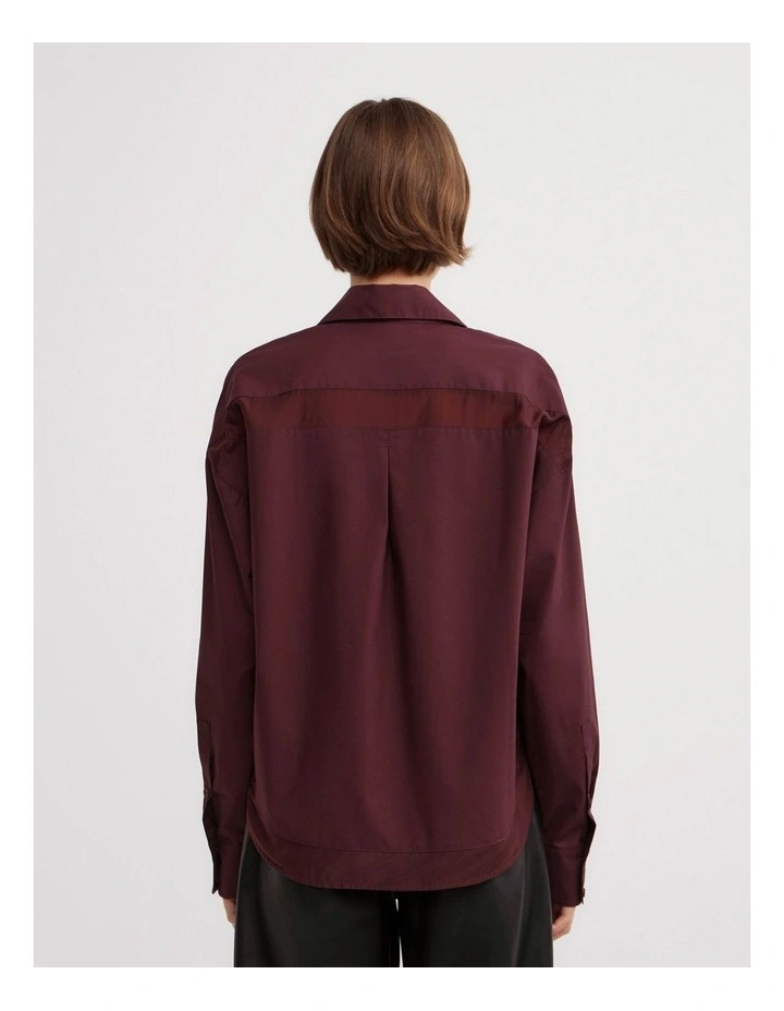 Sheer Insert Shirt in Wine image 6