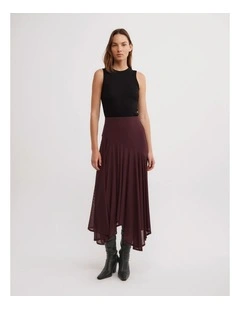 Asymmetric Drape Skirt in Wine