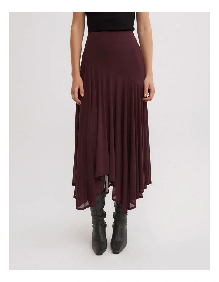 Asymmetric Drape Skirt in Wine image 2
