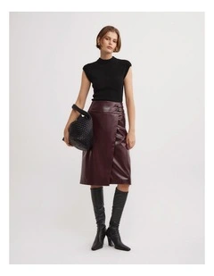 Buckle Wrap Skirt in Wine