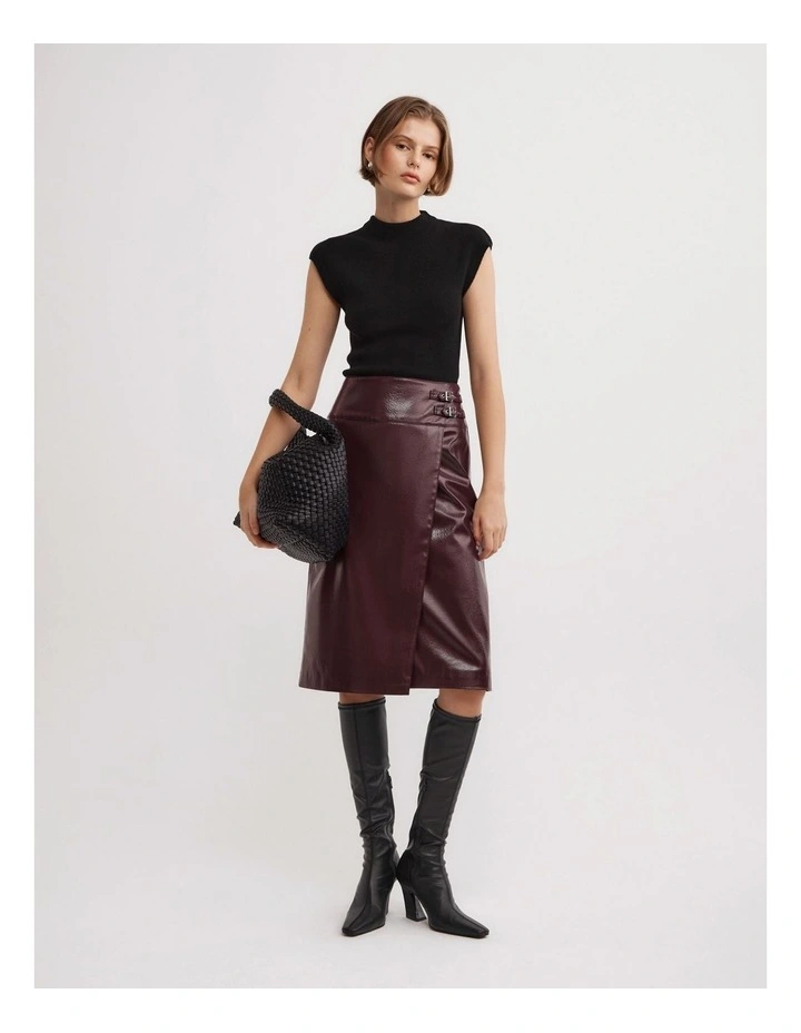 Buckle Wrap Skirt in Wine image 1