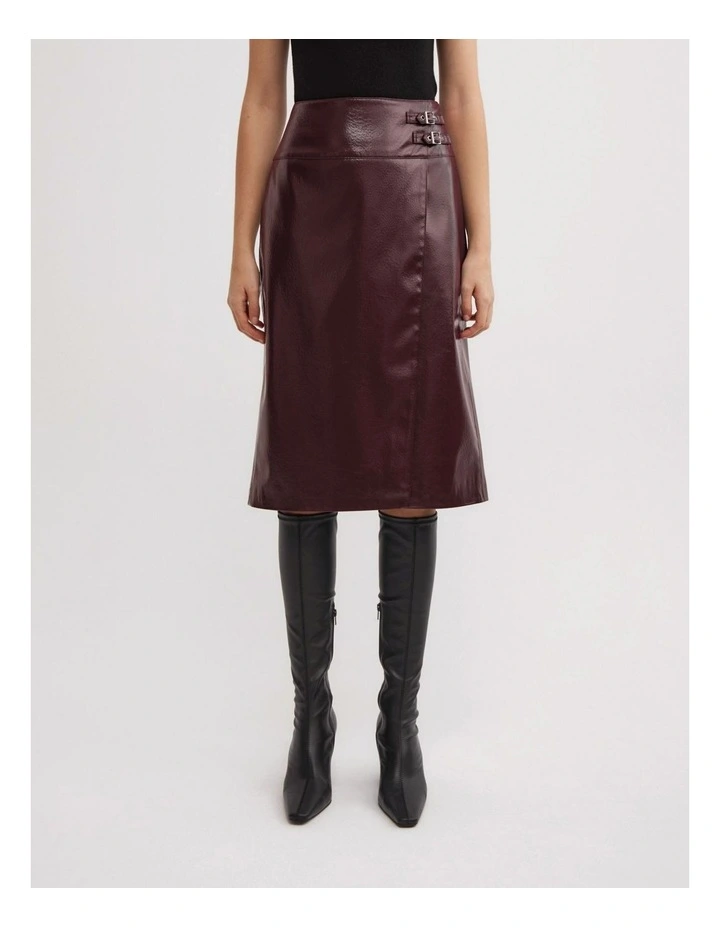 Buckle Wrap Skirt in Wine image 2