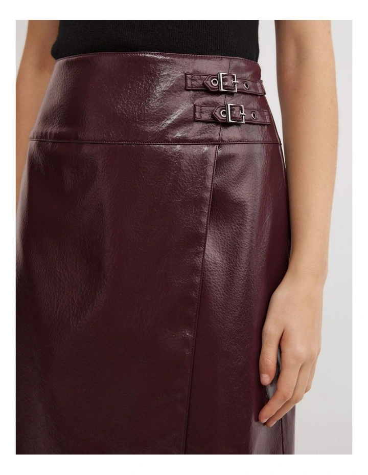 Buckle Wrap Skirt in Wine image 3