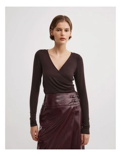 Wrap Jersey Top in Espresso