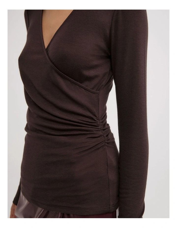 Wrap Jersey Top in Espresso image 3