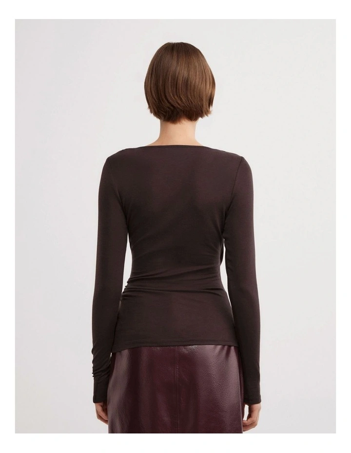Wrap Jersey Top in Espresso image 4