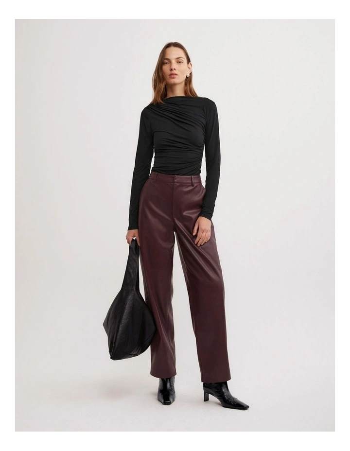 Draped Jersey Long Sleeve Top in Black image 2