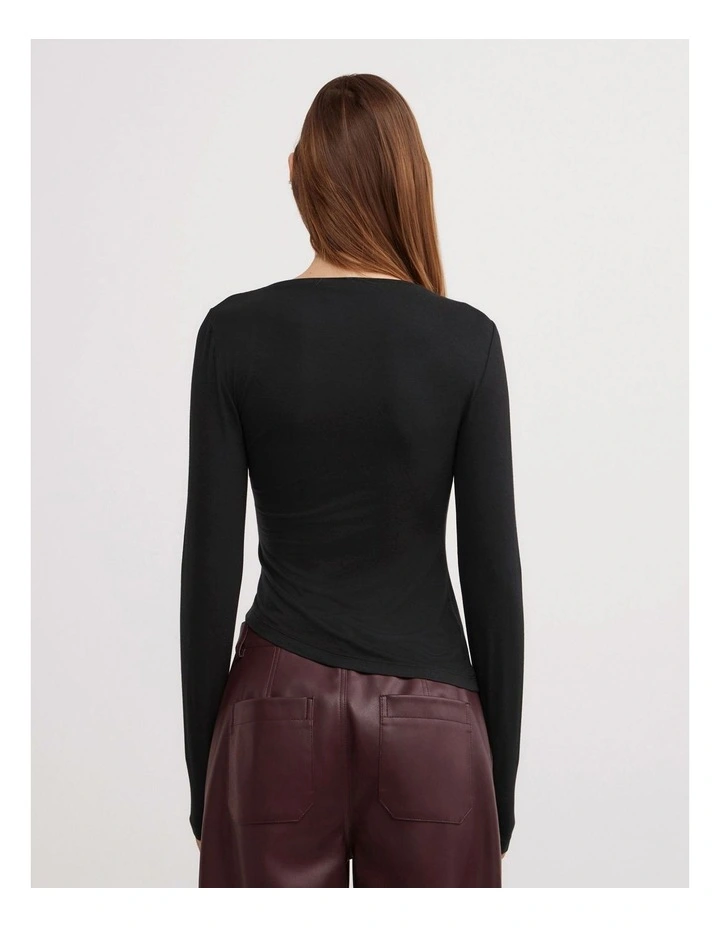 Draped Jersey Long Sleeve Top in Black image 5