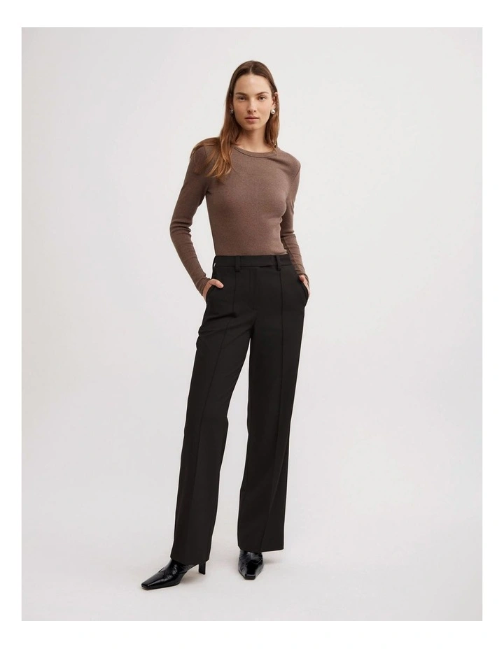Crew Rib Long Sleeve Top in Dark Truffle Marle image 2