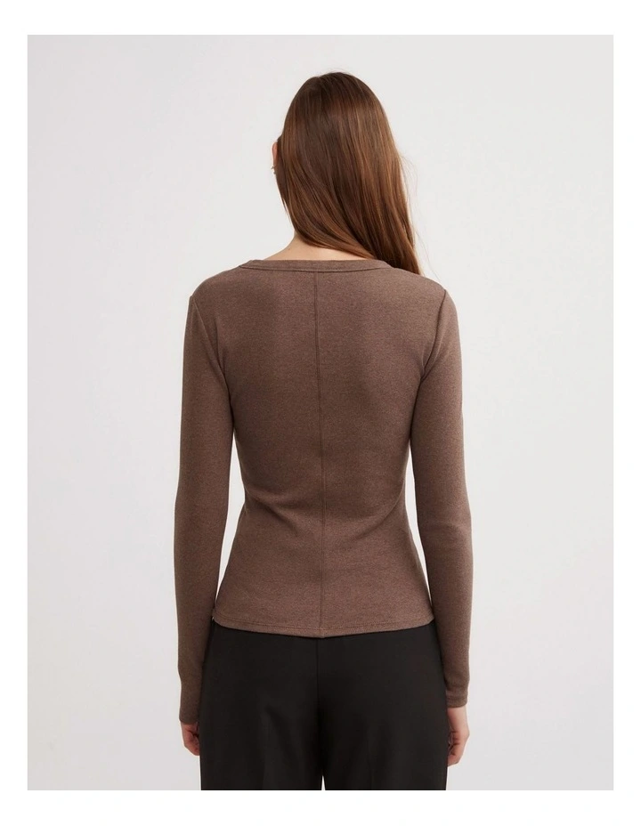 Crew Rib Long Sleeve Top in Dark Truffle Marle image 5