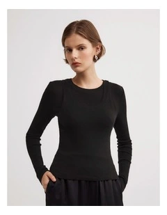 Long Sleeve Overlay Top in Black