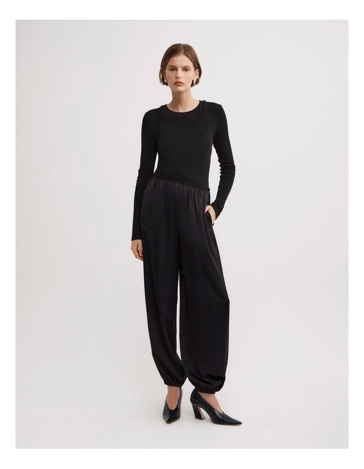 Long Sleeve Overlay Top in Black image 2