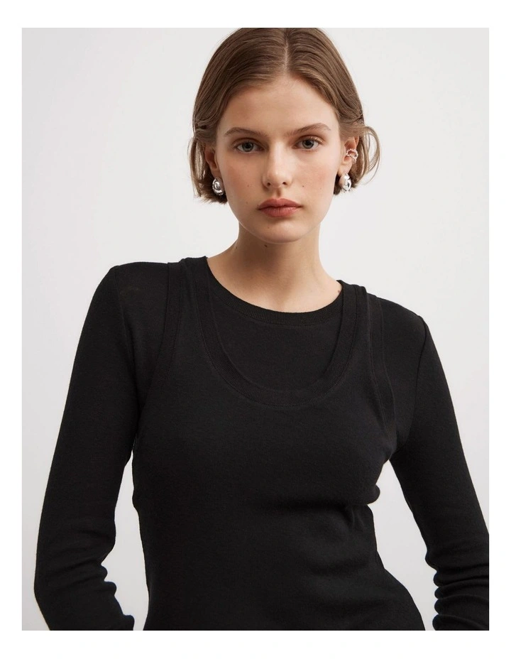 Long Sleeve Overlay Top in Black image 3