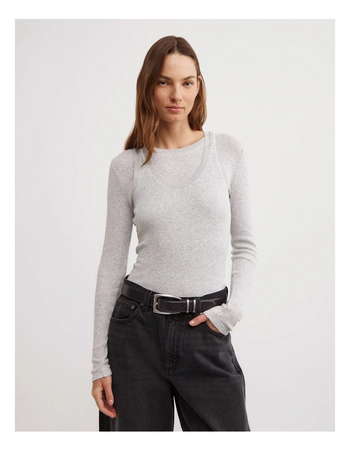 Long Sleeve Overlay Top in Light Grey Marle image 1